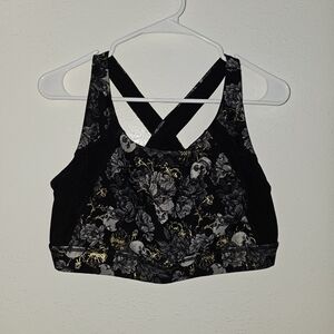 Torrid 1X Skull Floral Gold Print Sports Bra